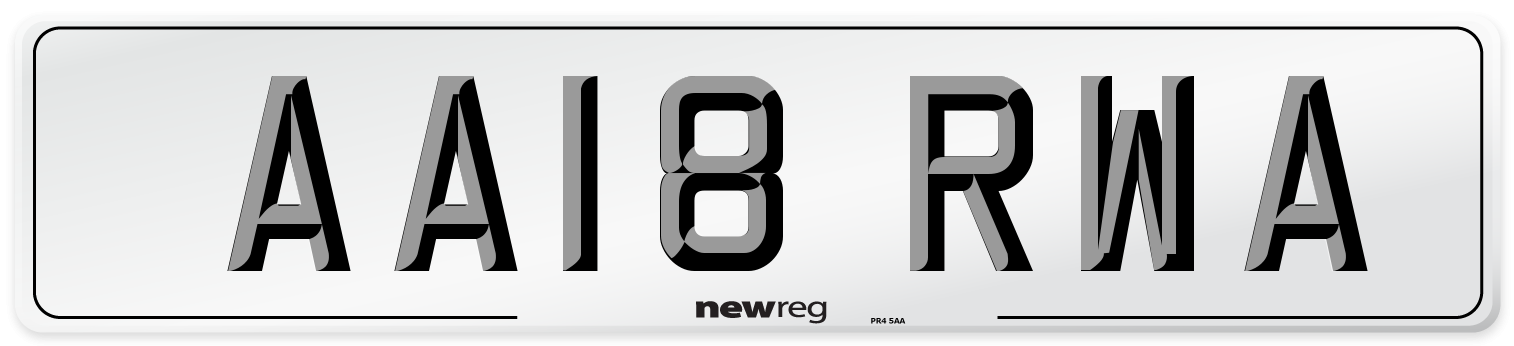 AA18 RWA Number Plate from New Reg